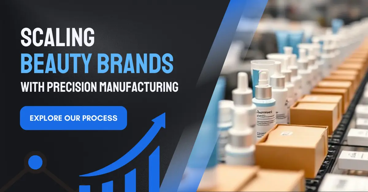 Modern cosmetic manufacturing facility showcasing scalable production lines and advanced equipment, emphasizing the importance of adaptable manufacturing for growing beauty brands.