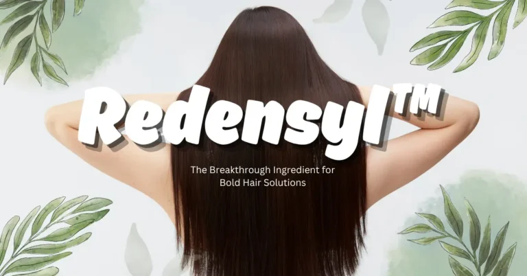 Redensyl ingredient concept with healthy hair visuals representing advanced hair growth solution